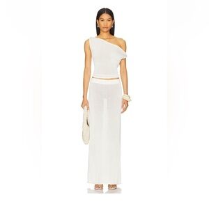 SNDYS Cali Maxi top & skirt in off white White One-Shoulder Knit Maxi Skirt